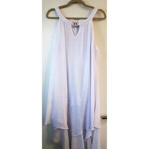 Cleo Sharkbite Hem Halter Neck Dress White with Gold Detail 12 Petite